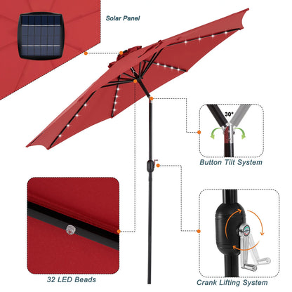 9.5FT Solar Patio Umbrella with 32 LED Lights for your Backyard