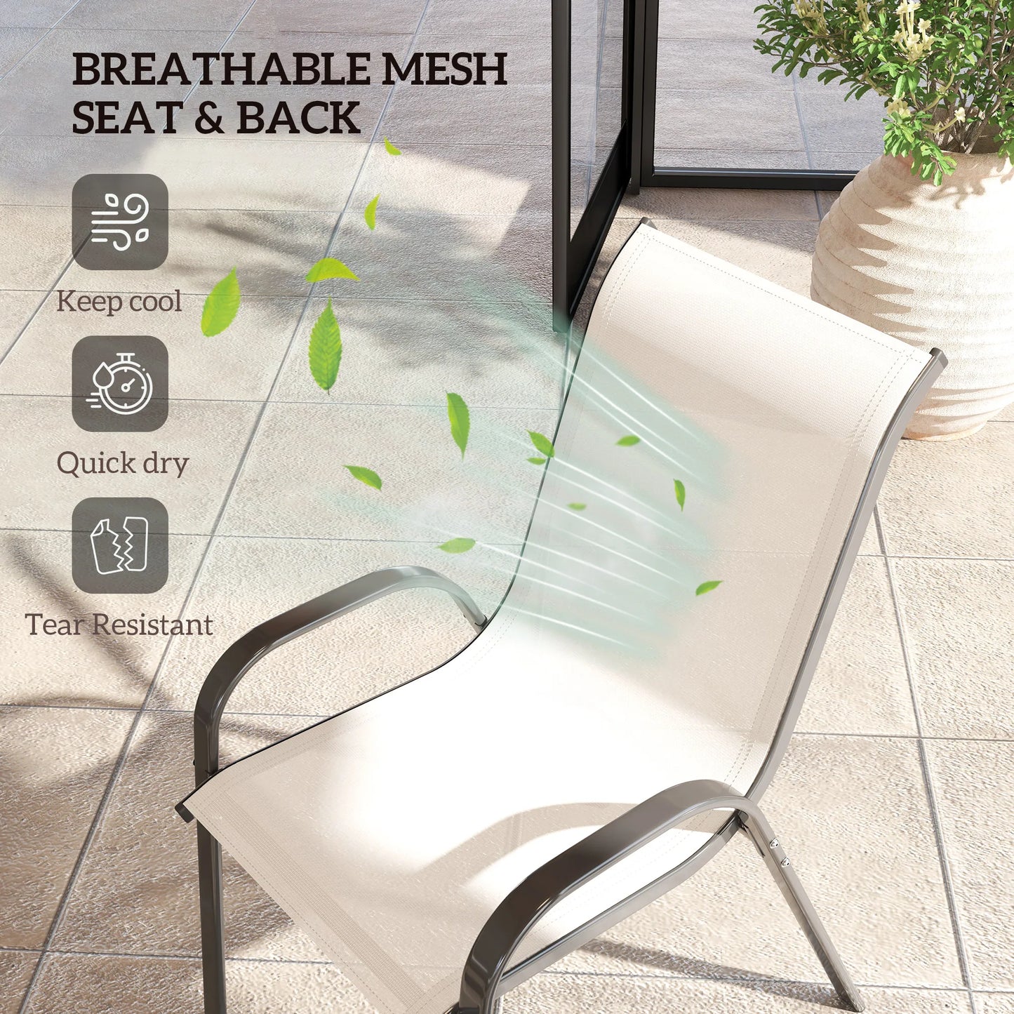Set of 4 Beige Stackable Patio Dining Chairs