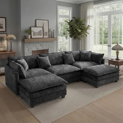 Solid Wood Frame Modular Sectional Sofa with Ottoman
