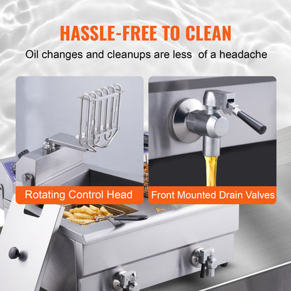 12L Electric Countertop Deep Fryer w/Dual Removable Tanks