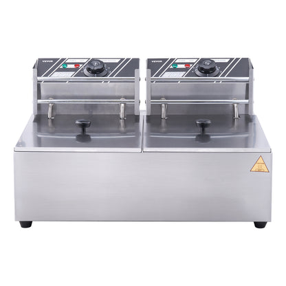12L Electric Countertop Deep Fryer w/Dual Removable Tanks