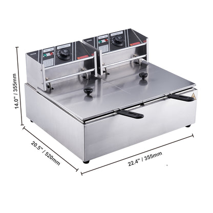 12L Electric Countertop Deep Fryer w/Dual Removable Tanks