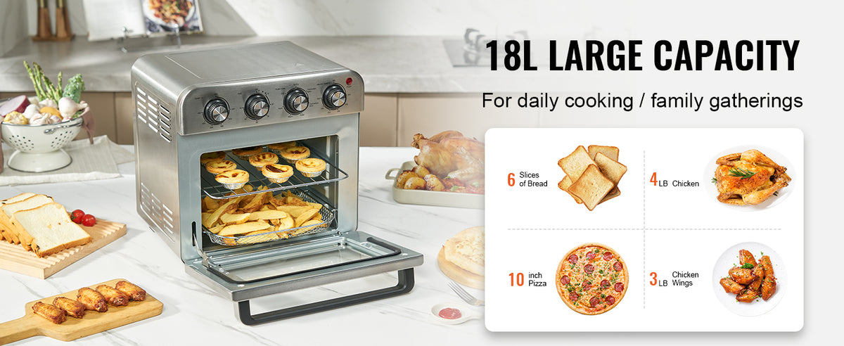 Countertop Stainless Steel 18L 1700W Air Fryer and Toaster Oven Combo