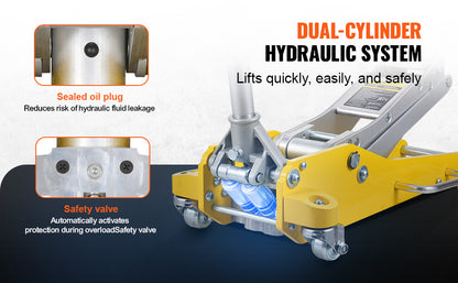 3T/2T Hydraulic Floor Jack Alum with Dual Piston Quick Lift Pump